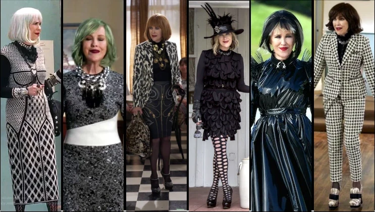 Moira Rose, played by Catherine O'Hara, in a variety of unique costumes, links to video of every outfit worn in Schitt’s Creek.